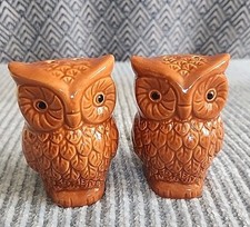 Vintage Ceramic Brown Owl Salt and Pepper Shakers 3”H x 2”W picture
