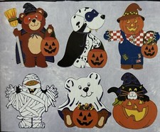 Vintage Amscan Halloween Die Cuts 1980s Ghost Scarecrow Pumpkin Mummy Bear picture