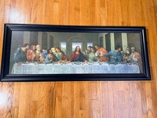 Large Framed The Last Supper Religious Wall Art Print Jesus 40 x 15 Inches picture