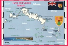 Map of Turks and Caicos Islands near Bahamas & Caribbean Sea, British - Postcard picture