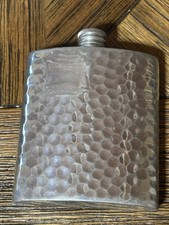 Vintage Hammered English Pewter Flask 3 Ounce Curved Screw Top Made In England picture