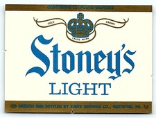 Vintage Stoney's Light Beer Label Hones Brewing Smithton PA picture