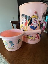 Rare Sailor Moon Vintage Trash Can & Super Rare Sailor Moon Water Scoop From USA picture