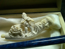 🔴UNSMOKED BLOCK MEERSCHAUM ANGEL or CUPID, ST. VALENTINE PLAYING a VIOLIN BOXED picture