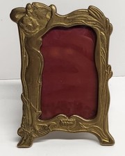 Antique Vintage C. 1930’s Small Art Nouveau Brass Picture Frame Desk  4.5” Tall picture