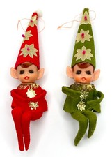 (2) GORGEOUS Vintage CHRISTMAS Pixie Elf Knee Hugger Tall Cone Hat Japan PAIR picture