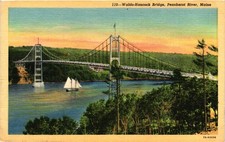 Vintage Curteich Waldo-Hancock Bridge Penobscot River Maine Postcard picture