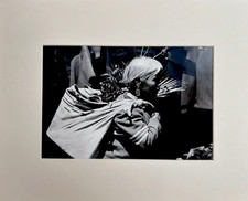 Vintage B&W Indigenous Elderly Woman Carrying Sack Matted Photo picture