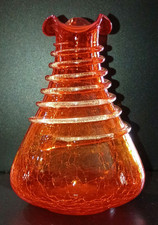Mid Century Amberina Fluted Crackle Glass Vase 4 1/4