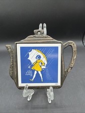 VTG Morton Salt Trivet Cast Iron Pot Umbrella Girl When it Rains it Pours Japan picture