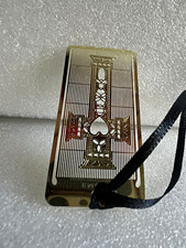 VTG Thin Gold Tone Metal Christian Cross Bookmark w/ Black Ribbon picture