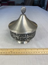 Vaga Norsk Tinn Gullsmed Oscar Ertzeid Farsund Norwegian Pewter Footed Bowl Lid picture