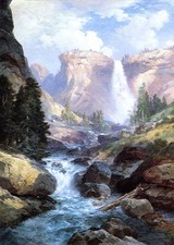 Huge art Oil painting Thomas Moran - Waterfall in Yosemite nice landscape canvas picture