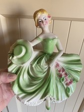 Vintage Rubens Original Japan Green Colonial Lady Belle w/ Hat Planter 1950s MCM picture
