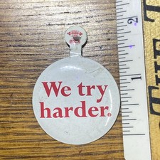 Vintage Avis We Try Harder 1.5” Fold Back Button picture