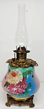 GORGEOUS ANTIQUE HAND PAINTED PORCELAIN OIL LAMP BASE FLORAL FLOWER DESIGN picture