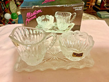 Hand Cut lead crystal sugar & creamer @ tray set new picture