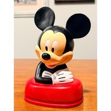 VTG Disney Mickey Mouse Plastic Coin Bank Kcare Red Black Piggy Bank 25816 KT picture