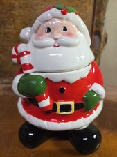 Vintage Ceramic Santa Cookie Jar  Canister  Classic Red Suit & Green Mittens picture