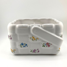 Teleflora White Planter Picnic Basket Gift Ceramic Spring Floral. 5.5” Square picture