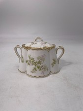 Antique Haviland & Co Limoges France Floral Covered Sugar Bowl Gold Gilt picture