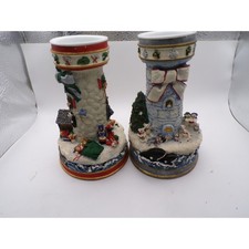Cheryl Spencer Collin Christmas Lighthouse Candlestick Holders The Danbury Mint picture