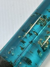 Vintage MCM Lucite Acrylic Taper Candles Teal Blue Gold Foil Flecks Pair picture