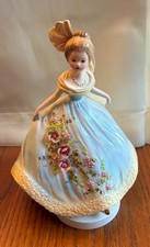 JOSEF ORIGINALS MUSIC BOX Fancy Lady blue dress with roses. picture