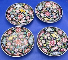  4 Vtg. Chinese Jingdezhen Zhongguo Famille Noire Mille Rose Fleur 5.5