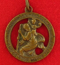 Vintage SAINT CHRISTOPHER Medal GO YOUR WAY SAFELY Religious Catholic Pendant picture