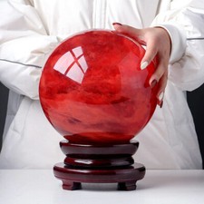 2LB Big Natural Red Smelting Quartz Crystal Sphere Healing Energy Ball W/ Stand picture