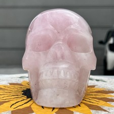 3.5 lb  Pink Crystal Skull Rose Quartz Carving Gothic Accent Decor Gift picture