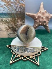 187 Gram Hand Carved Agate Geode Crystal Sphere 2.1 Inch Diameter picture