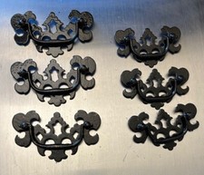 6 Cabinet Hardware Handles Pulls  Vintage Antique Brass painted black picture