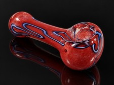 Mini Glass Tobacco Pipe Red Blue Swirl Compact Pocket Hand Pipe 2 in picture