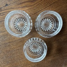 Salt Cellars Set of 3 Clear Pressed Glass Open Ribbed Rim Daisy Design VTG picture