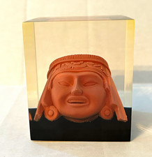 Vintage Lucite Cube Pottery Head Columbia Terra Cotta Museum Paperweight picture