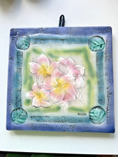 Kani of Hawaii Handmade in Kona Plumeria Ceramic Tile Trivet Wall Plaque 8 x 8 picture