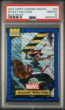 2024 Topps Chrome Marvel Rocket Raccoon Blue Wave Refractor PSA 10 picture