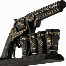 Ceramic Decanter Set 17oz with 4 Shot Glasses Tequila Whiskey Gun Pistol Bottle picture