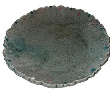 Beautiful Pottery Plate Bowl 12 Inch Turquoise Polkadots picture