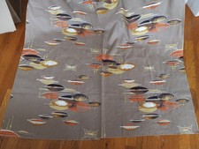 Vintage 1950's MCM Atomic Barkcloth Fabric 10 Yards Flying Saucers Space Age picture