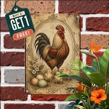 Rustic Farm Rooster Metal Sign Country Cottage Kitchen Barn Wall Plaque 8x12 picture