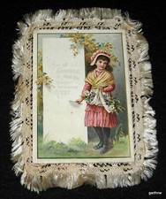 S HILDESHEIMER & CO. 1890s NEW YEAR'S GREETING CARD WITH CLOTH FRINGE NO. 346 picture
