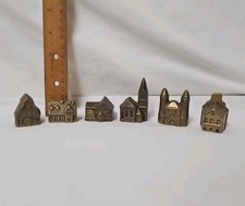 Vintage Set Of 6 Miniature Brass 'Old Mill' Buildings Figurines Houses. T-185 picture