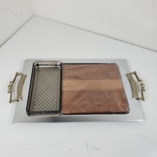 Vintage Kromex Chrome Serving Tray Charcuterie Wood Board Smoked Dish Insert MCM picture