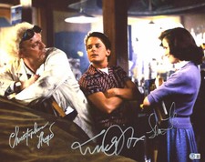 MICHAEL J FOX CHRISTOPHER LLOYD L THOMPSON SIGNED 16X20 BACK TO THE FUTURE BAS picture