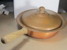 Antique French copper pan with lid ,wood & brass handles picture