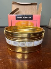 Vintage Solid Brass Oval Planter Mother of Pearl Inlay India RC-2569 w/ Box picture