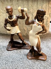 VTG Treasure Craft of Hawaii Female & Male Hula Dancers Statue Figurines 10” 11” picture